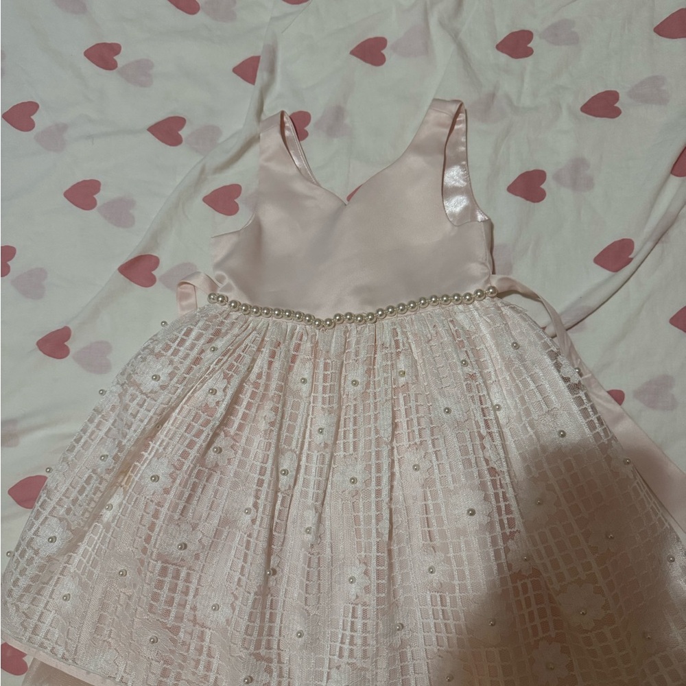 Elegant Pink Kids Dress with Pearl Details